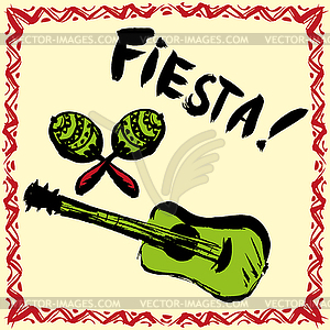 Mexican Fiesta Party Invitation with maracas, - vector image