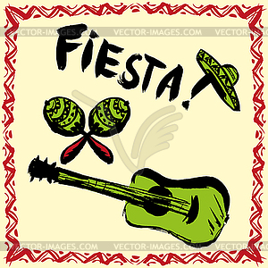 Mexican Fiesta Party Invitation with maracas, - vector EPS clipart