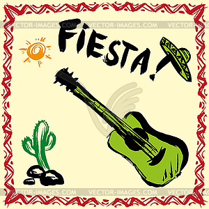 Mexican Fiesta Party Invitation with maracas, - vector clipart