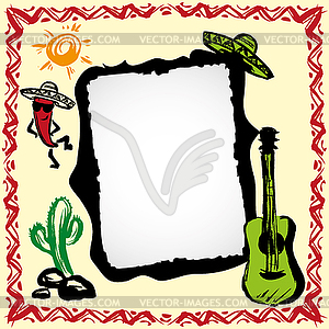 Mexican fiesta frame with sombrero`s, cactus, - stock vector clipart