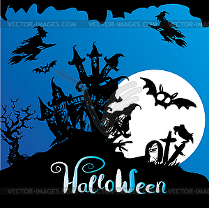 Scary house - Halloween background - vector clip art