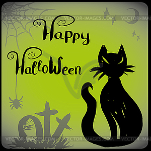 Halloween with black cat - vector clipart