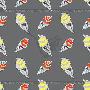 Ice cream in waffle cup,seamless pattern - vector clip art