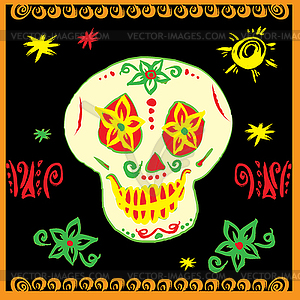 Day of Dead Sugar Skull with floral ornament - vector clipart