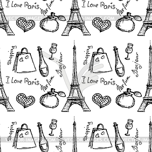 Seamless pattern background with Paris landmarks - vector image