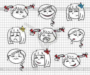 Набор детских лиц с эмоциональными выражениями - изображение в векторном формате