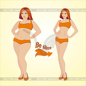 Толстая и стройная женщина - векторное изображение EPS