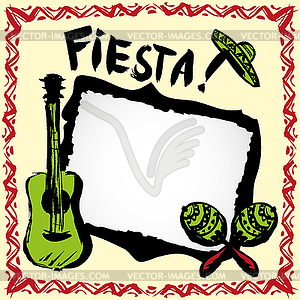 Mexican fiesta frame with sombrero`s, maracas and - vector EPS clipart