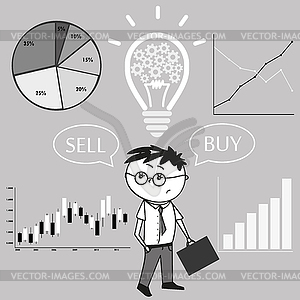 Businessman and graphs and charts. idea of concept - vector clipart