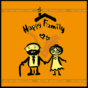 Hand drawing cartoon character happy family - vector image