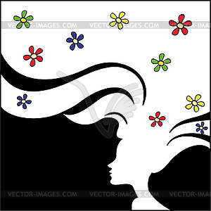 Woman`s silhouette with beautiful hair - vector image