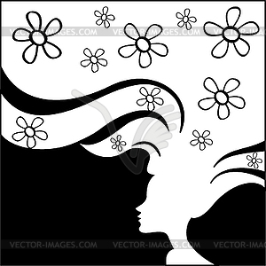 Woman`s silhouette with beautiful hair - royalty-free vector image