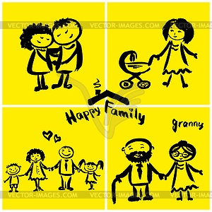 Happy family, hand drawing - vector clip art