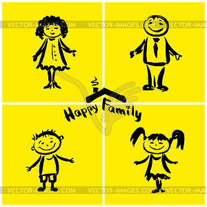 Happy family, hand drawing - vector image