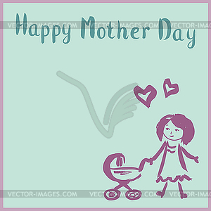 Mom with stroller,happy mothers day - royalty-free vector image