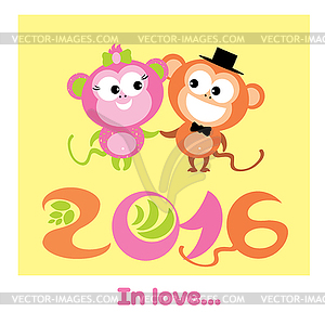 Funny couple of cute monkeys in love - vector clip art