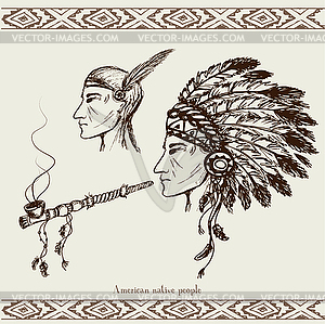 North American Indian with peace pipe - vector image