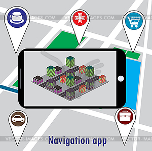 Мобильная навигационная система GPS с указателями карт - клипарт в векторном формате