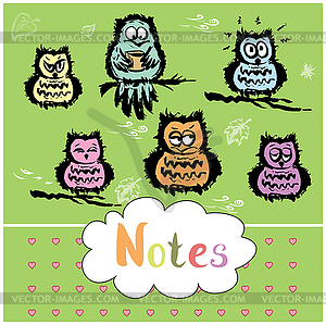 Notebook cover design various cute owls - vector image