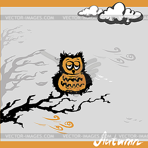 Sad owl autumn, - vector image