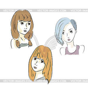 Girl teenager face - color vector clipart