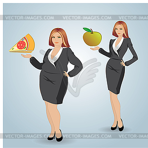 Diet. Choice of girls: being fat or slim - vector image