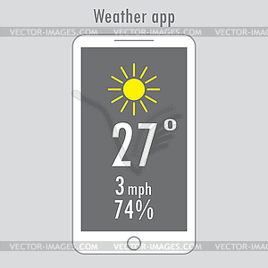 Modern smartphone with weather app on screen - royalty-free vector image