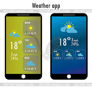 Modern smartphone with weather app - vector clip art