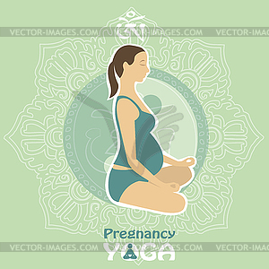 Pregnant woman doing yoga. Infographics - vector image