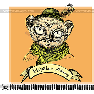 Portrait of tarsier monkey Hipster on background - vector image