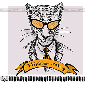 Portrait of cheetah Hipster on background - vector image