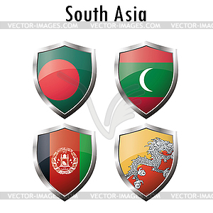 Afghanistan, Bangladesh, Bhutan, Maldives. Set - vector clip art