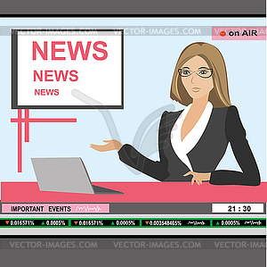 News anchor woman header TV - vector image