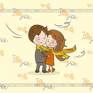 Couple in love tied large scarf - stock vector clipart