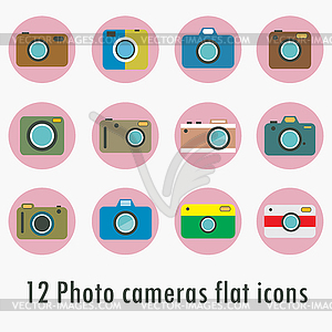 Photo camera icons set in flat style - vector clipart