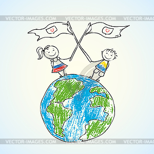 Children on planet earth - vector clipart