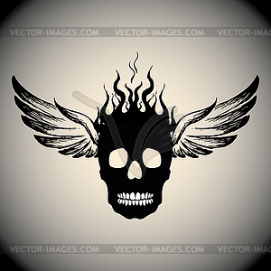 Skull on Fire with Flames and wings - vector clip art