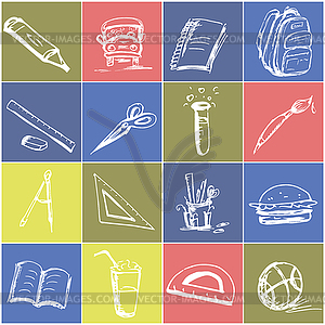 Educational icons, hand drawing - vector clip art