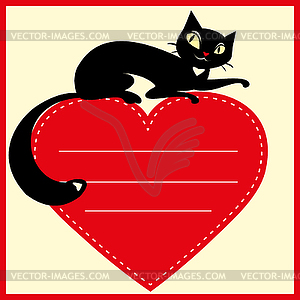 Background with black cats and hearts and place - vector EPS clipart