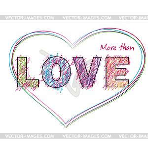 Word LOVE painted children`s style pencil - vector clip art