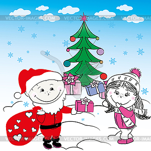 Cute young couple boy and girl give gifts - vector image