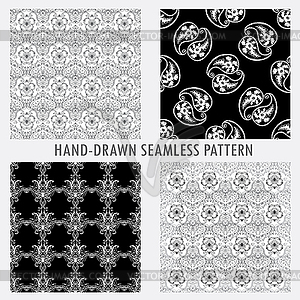 Set Seamless pattern with ornamental flowers - vector clipart