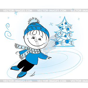 Boy skating and xmas tree - vector clipart