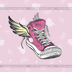 Vintage Sneakers with wings - vector image