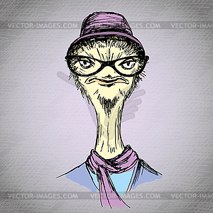 Fashion Portrait of ostrich Hipster - vector clipart