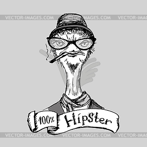 Fashion Portrait of ostrich Hipster - vector image