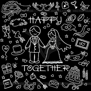 Wedding set, words Happy together - vector clipart