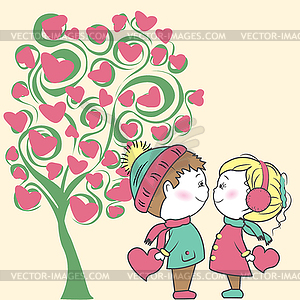 Couple in love with tree of love - vector clipart / vector image