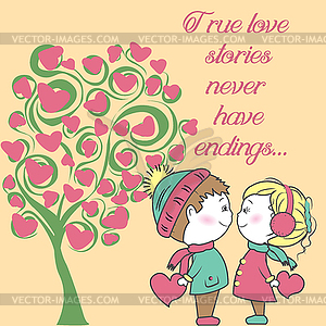 Couple in love with tree of love - vector image