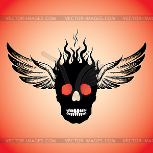 Skull on Fire with Flames and wings - vector clip art